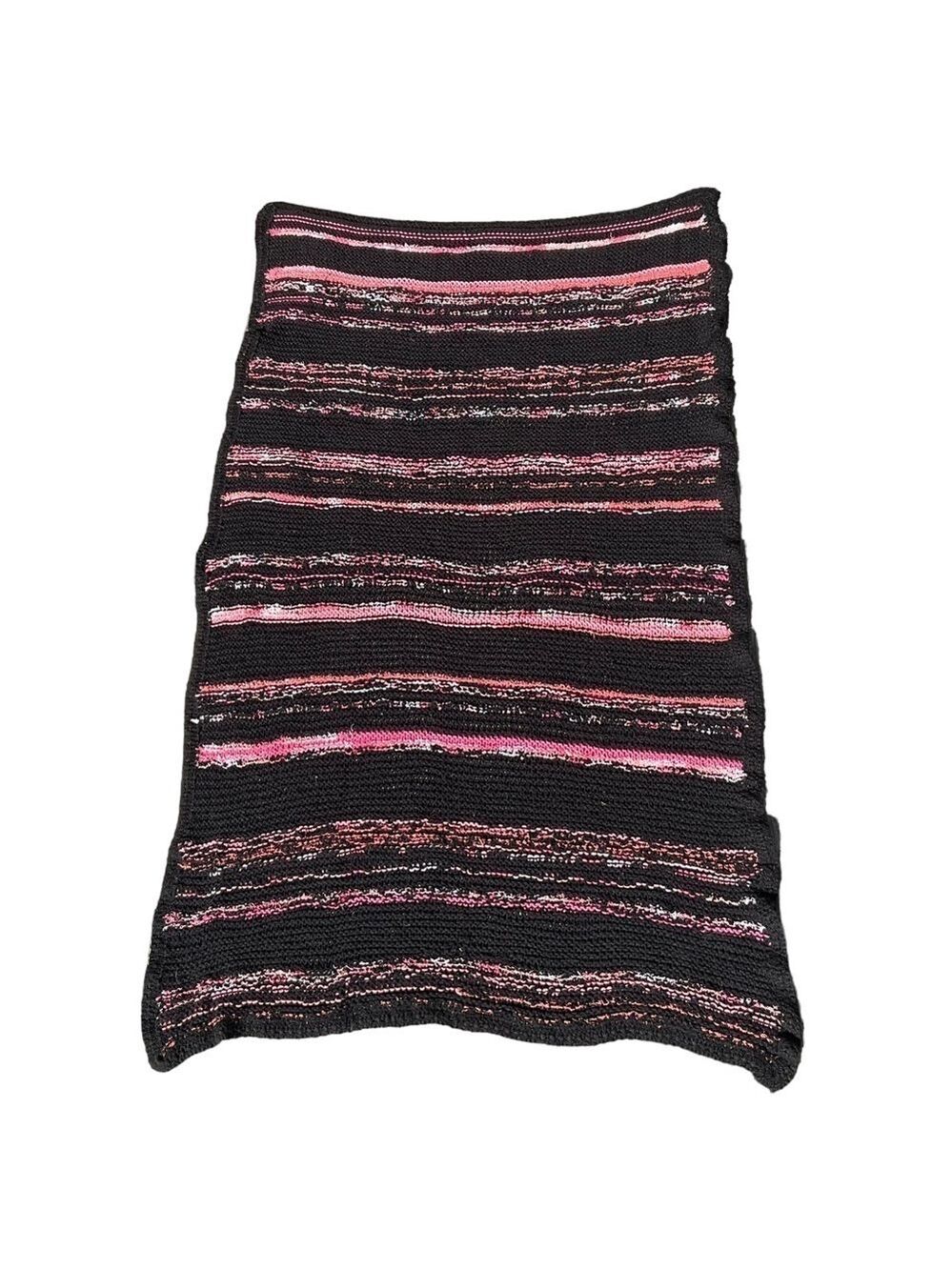 Handmade Black &  Pink Knit Blanket Throw, Striped‎